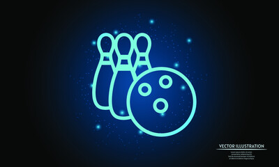 glowing bowling on dark blue background of the space with shining stars. sport background