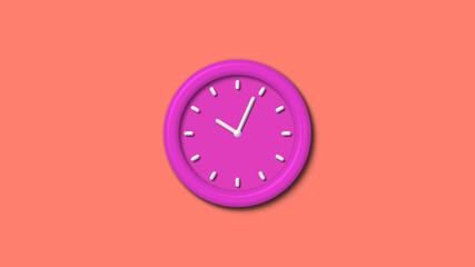 New pink color 3d wall clock isolated on red light background, Clock isolated