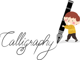 Kid Boy Fountain Pen Calligraphy Illustration