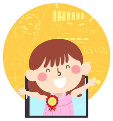 Kid Girl App Developer Award Ribbon Illustration