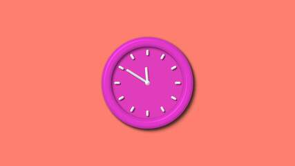 New pink color 3d wall clock isolated on yellow background,Counting down clock isolated