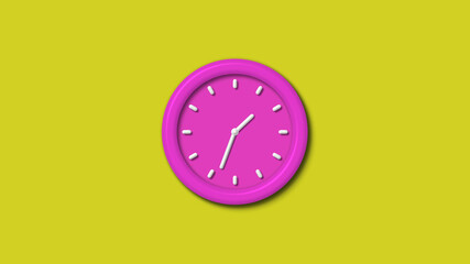 New pink color 3d wall clock isolated on yellow background,Counting down clock isolated