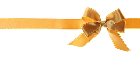 Gold gift bow isolated on white background