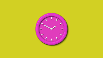 New pink color 3d wall clock isolated on yellow background,Counting down clock isolated