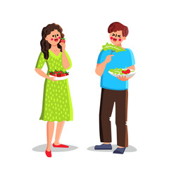 Healthy Food Eating Boy And Girl Couple Vector
