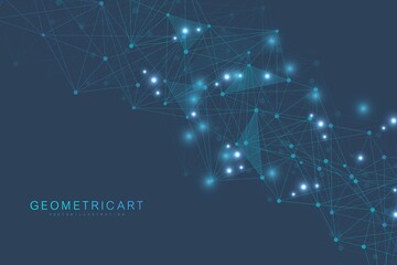 Geometric abstract background with connected line and dots. Structure molecule and communication. Big Data Visualization. Medical, technology, science background. Vector illustration.