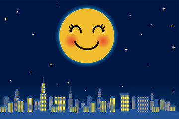 都市の夜景とスーパームーン 満月 のイラスト Super Moon ベクターデータ 背景イラスト Air Wall Mural A Globeds