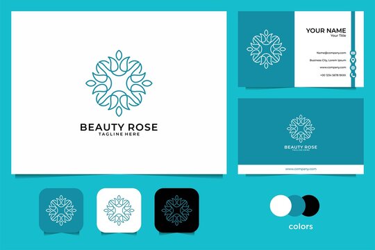 Beauty Rose Line Art Logo Design And Business Card. Good Use For Spa, Fashion, Spa And Decoration Logo