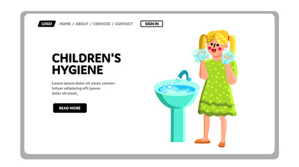 Girl Wash Hands With Soap Children Hygiene Vector