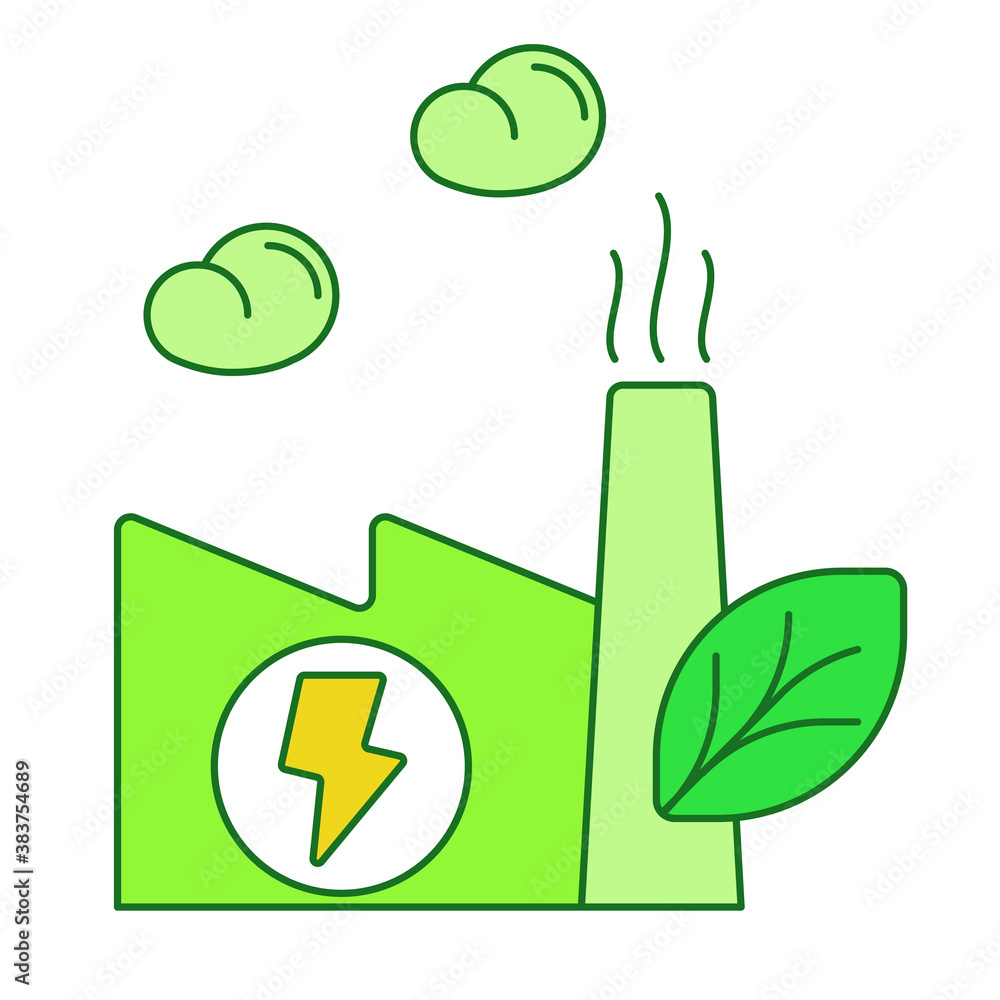 Aufkleber clean factory concept building pipe smog leaf lightning white isolated background with green theme f