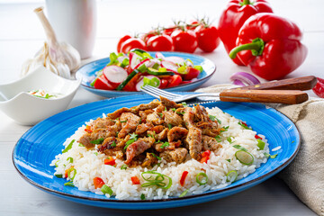 gyros with rice and green salad and zaziki