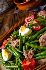 Rustic green bean salad with egg and tuna