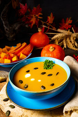 delicious creamy pumpkin soup with coconut milk