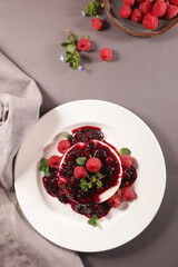 panna cotta with fresh berries fruits