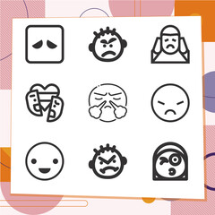 Simple set of 9 icons related to anger