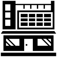 Obraz premium Building architecture with a board, mall icon vector 