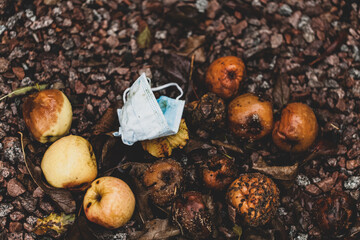 Mund-Nasen-Schutz-Maske weggeworfen in der Natur