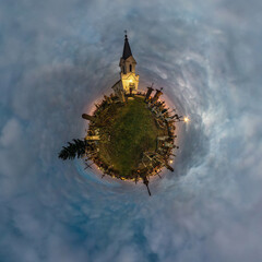 little planet transformation of spherical panorama 360 degrees. Spherical abstract aerial view on...