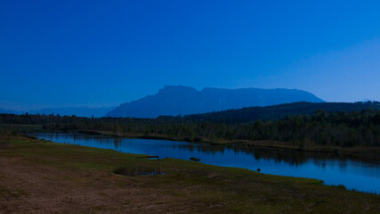 mountian panorama and lake in foreground