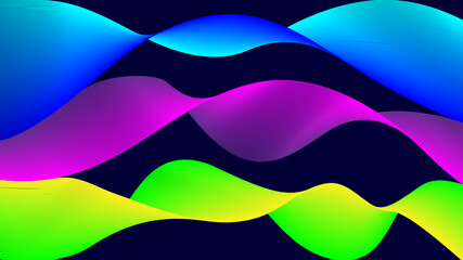 Abstract flowing ribbons of different colors. Wave of the many colored lines. Design elements. Abstract wavy stripes on dark, isolated background. Curved smooth tape. Vector illustration