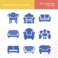 Simple set of love seat related filled icons.