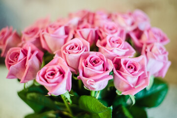 Fototapeta premium bouquet of pink roses, pink roses, the bride's bouquet