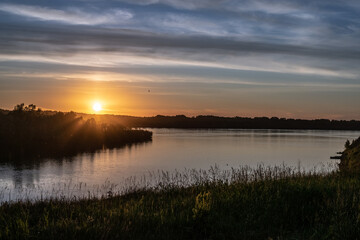 Fototapeta na wymiar Beautifull summer sunset on the siberian river