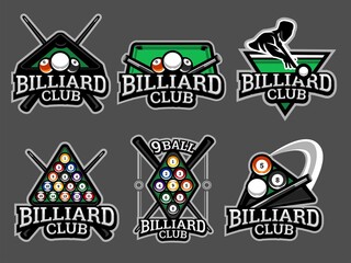 Set of billiard logos and emblems in grey colour. Billiard Vector illustration - obrazy, fototapety, plakaty