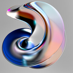 Colorful 3d fluid shape holographic gradient, geometric art poster template, dispersion effect glass 3d rendering © vpanteon