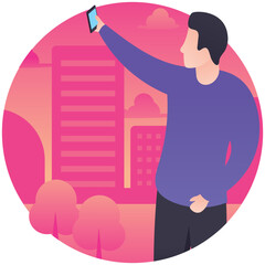 
Person holding mobile taking selfie
