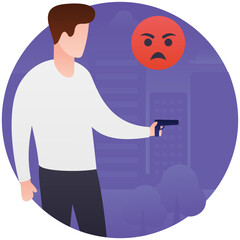 
Gunman with gun and angry emoticon showing gun violence
