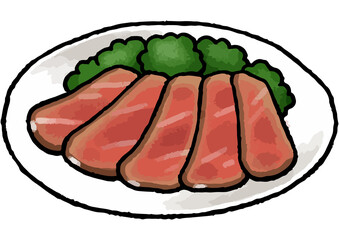 【手描き食べ物イラスト】ローストビーフのイラスト