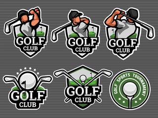 Set of golf logos and emblems in grey colour. Golf Vector illustration
