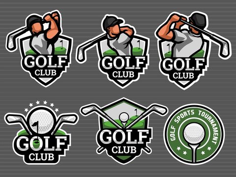 Set of golf logos and emblems in grey colour. Golf Vector illustration