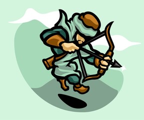Arabian warriors with arrow, Islamic archer, Islamic warrior, Islamic cartoon vector illustration