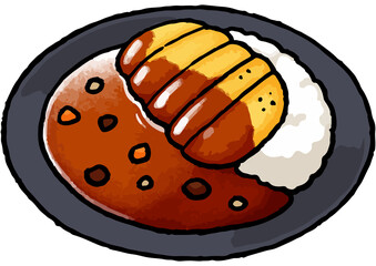 【手描き食べ物イラスト】カツカレーのイラスト