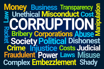 Corruption Word Cloud on Blue Background
