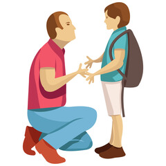 
Dad is holding his son, child rearing 
