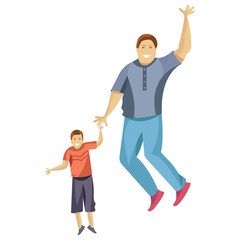 Naklejka premium Dad is holding his son, child rearing 