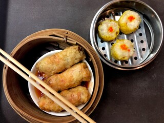 Close up steaming Chicken Shumai (Shaomai, Siumaai)