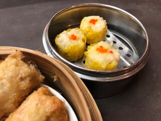 Close up steaming Chicken Shumai (Shaomai, Siumaai)
