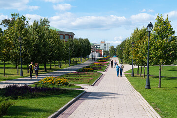 Walking people in Tsaritsyno museum-reserve