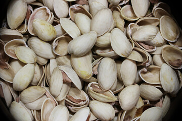 closeup dry roasted Pistachios shelled