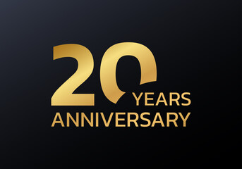 20th anniversary logo. 20 years celebrating icon or golden badge. Vector illustration.