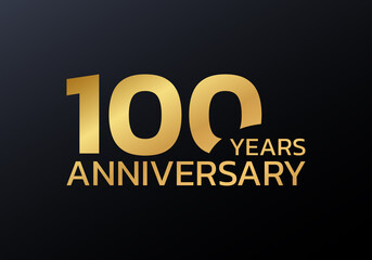100th anniversary logo. 100 years celebrating icon or golden badge. Vector illustration.