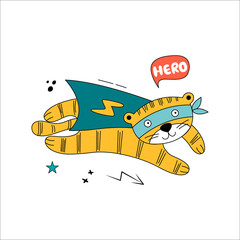 Tiger superhero in funny comic costumes.