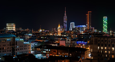 Fototapeta na wymiar Batumi aerial night cityscape in Georgia