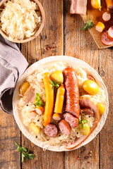 cabbage, potato and meats- top view