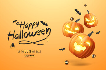 autumn, background, banner, bat, black, card, cartoon, celebration, copy, cut, cute, decoration, design, face, flyer, fun, glowing, greeting, halloween, happy, holiday, horror, illustration, invitatio © Idol Design