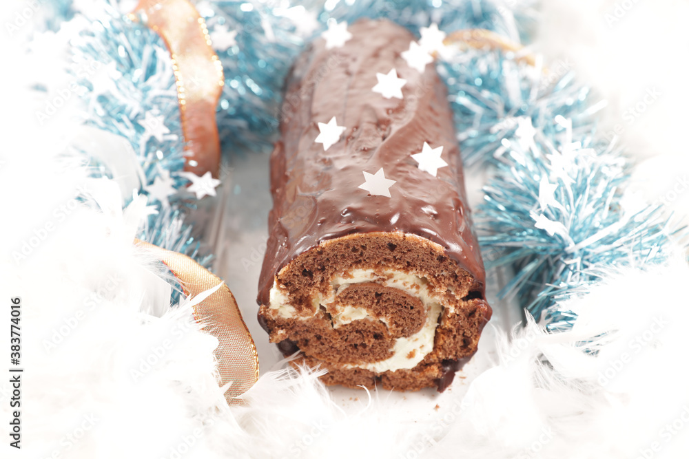 Sticker christmas yule log- christmas chocolate pastry